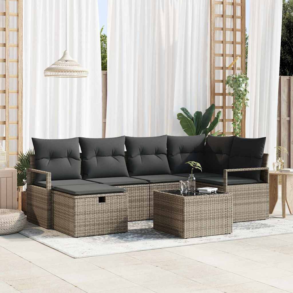 Garden Sofa Set with Cushion 7 pcs Grey Poly rattan