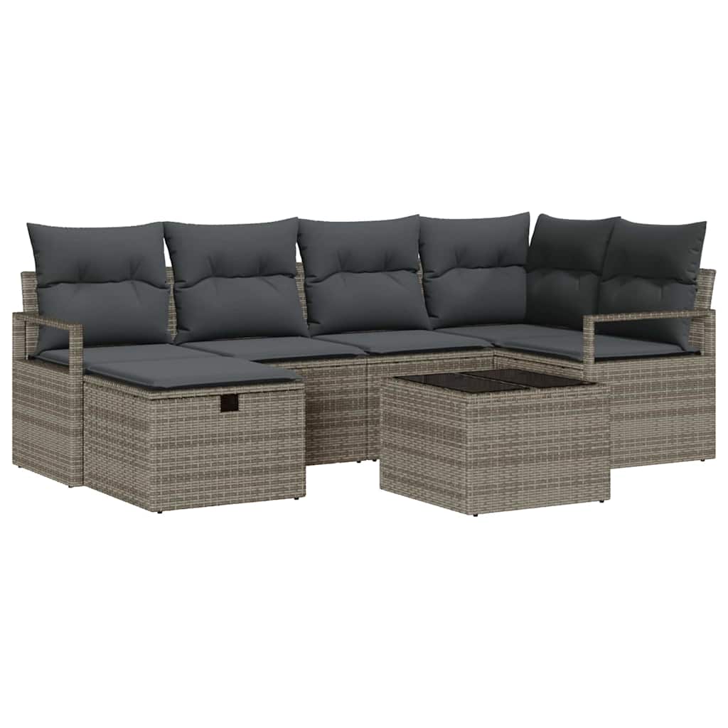 Garden Sofa Set with Cushion 7 pcs Grey Poly rattan