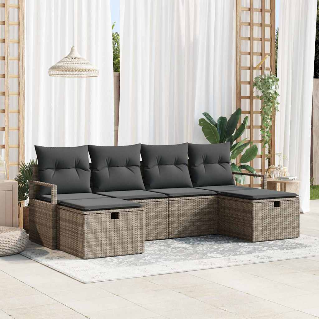 Garden Sofa Set with Cushion 6 pcs Grey Poly rattan