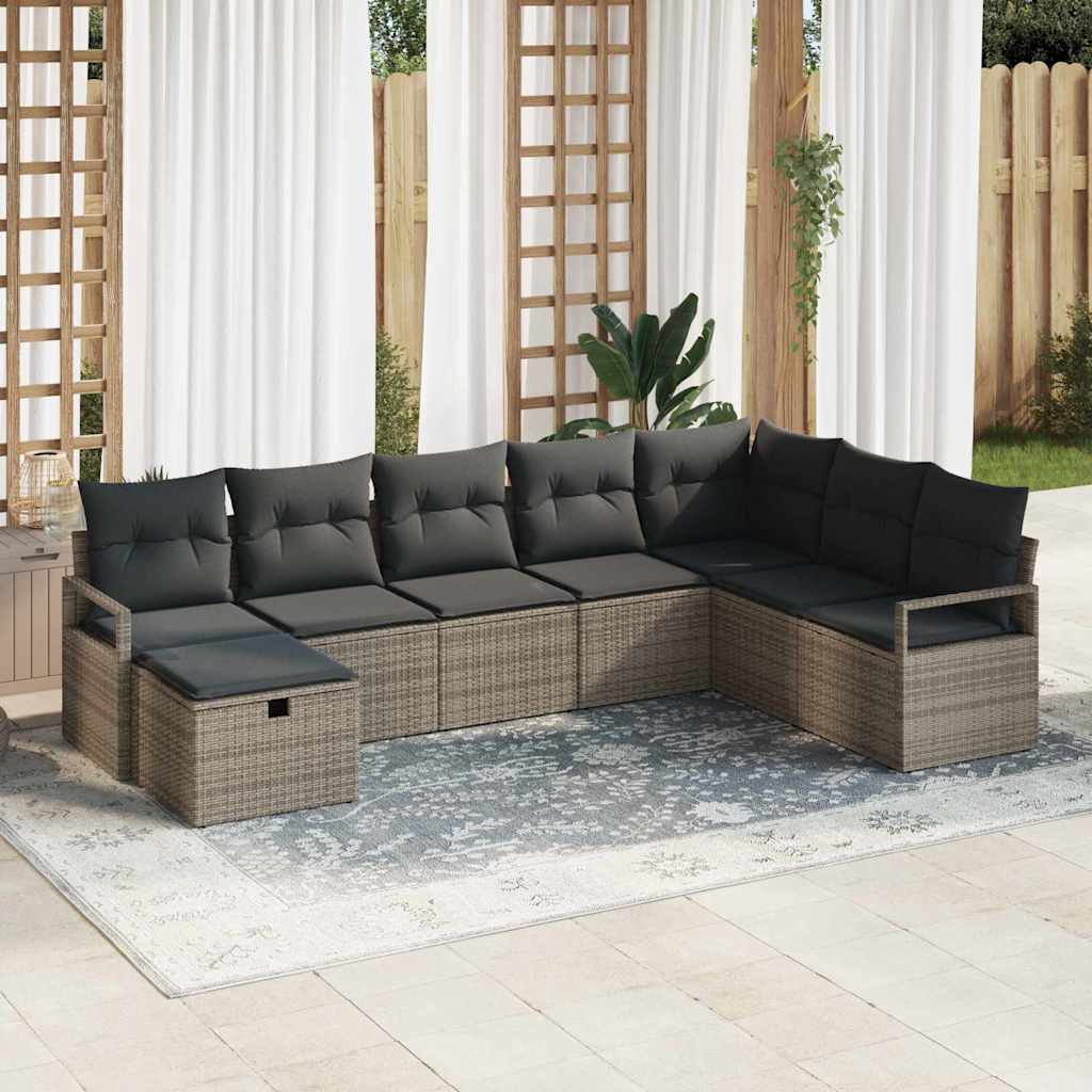 Garden Sofa Set 8 pcs Grey Poly rattan