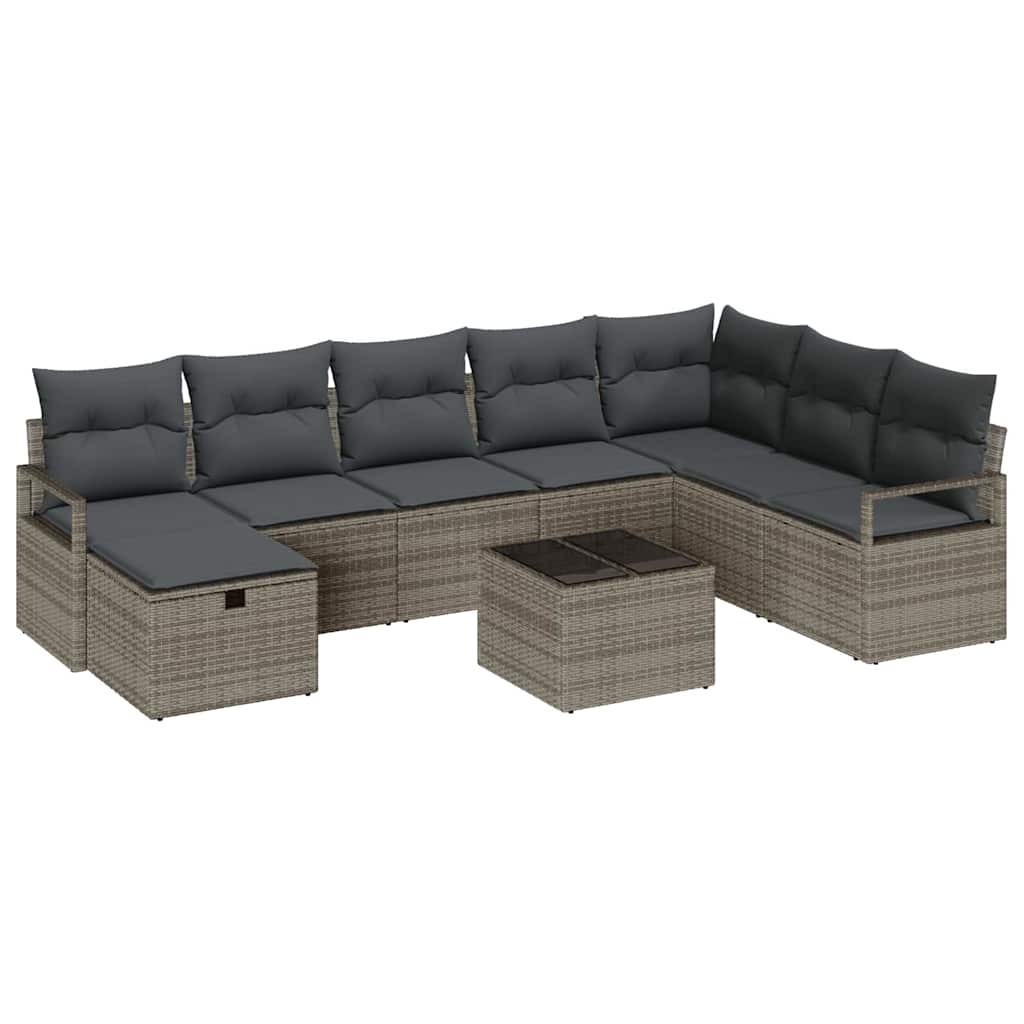 Garden Sofa Set 9 pcs Grey Poly rattan