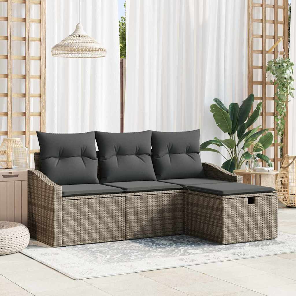 Garden Sofa Set with Cushion 4 pcs Grey Poly rattan
