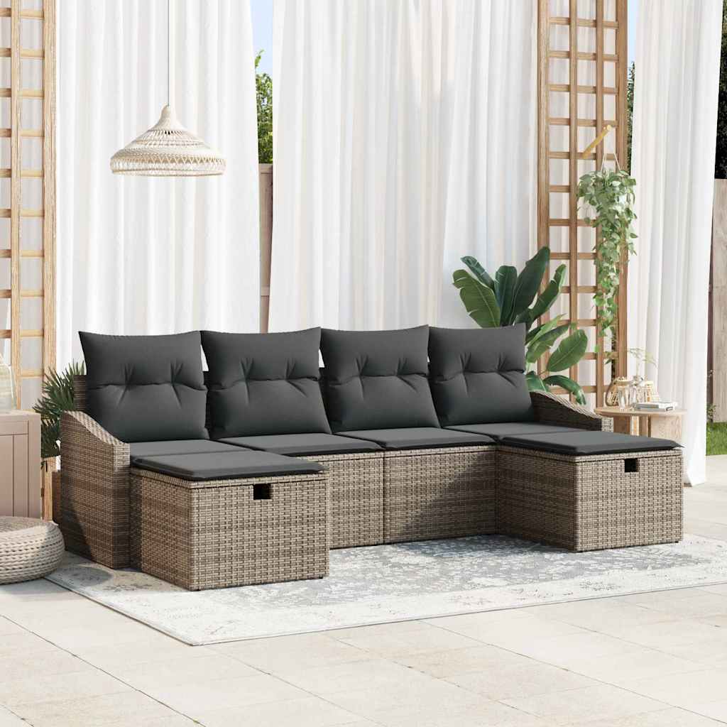 Sofa Set with Cushion 6 pcs Poly Rattan
