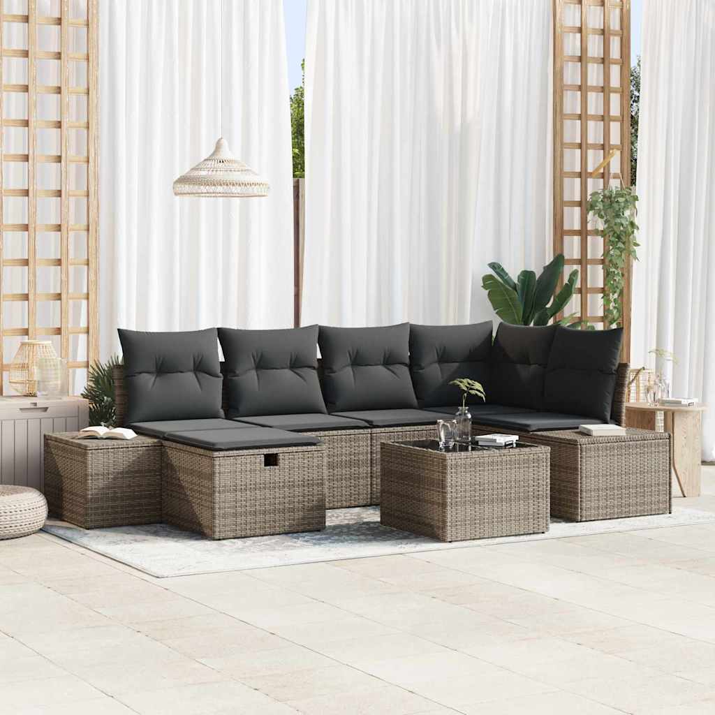 Garden Sofa Set 7 pcs Grey 55 x 62 x 69 cm Poly rattan