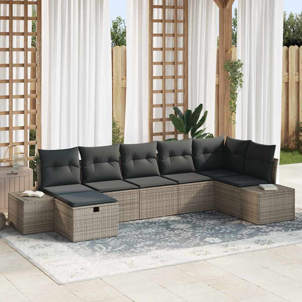 Garden Sofa Set 7 pcs Grey 55 x 62 x 69 cm Poly rattan