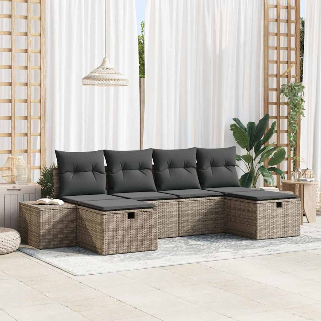 Garden Sofa Set with Pillow 6 pcs Grey Poly rattan