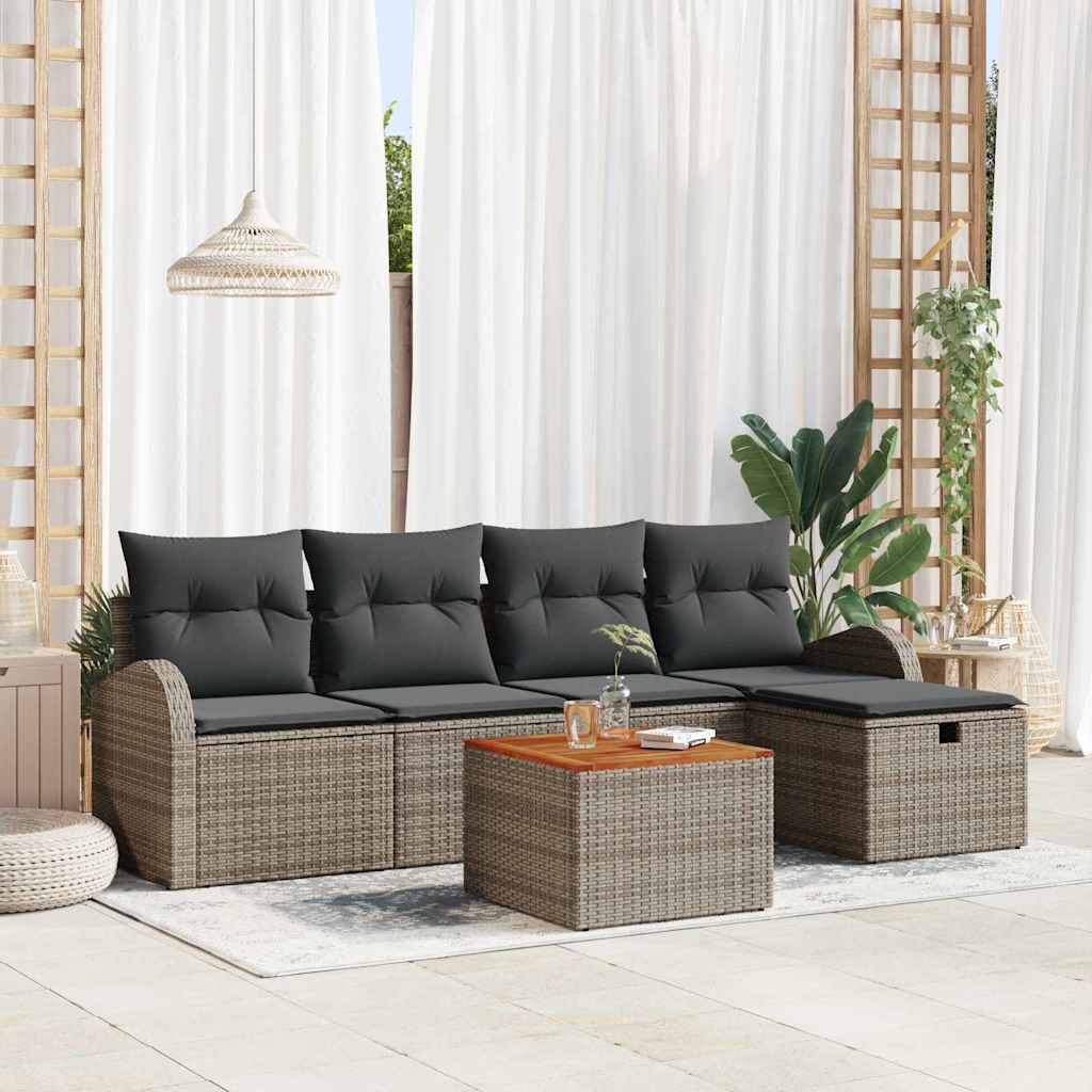 Garden Sofa Set 6 pcs Grey Poly rattan