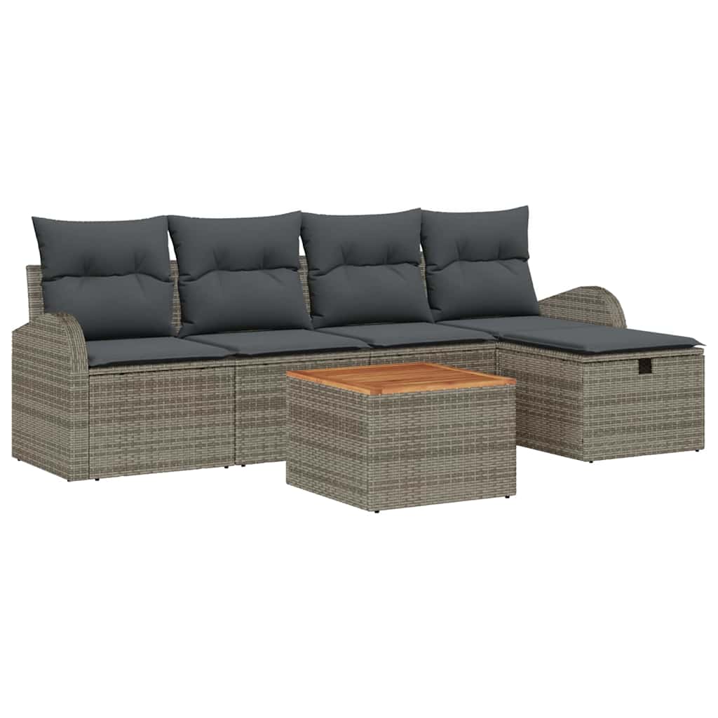 Garden Sofa Set 6 pcs Grey Poly rattan