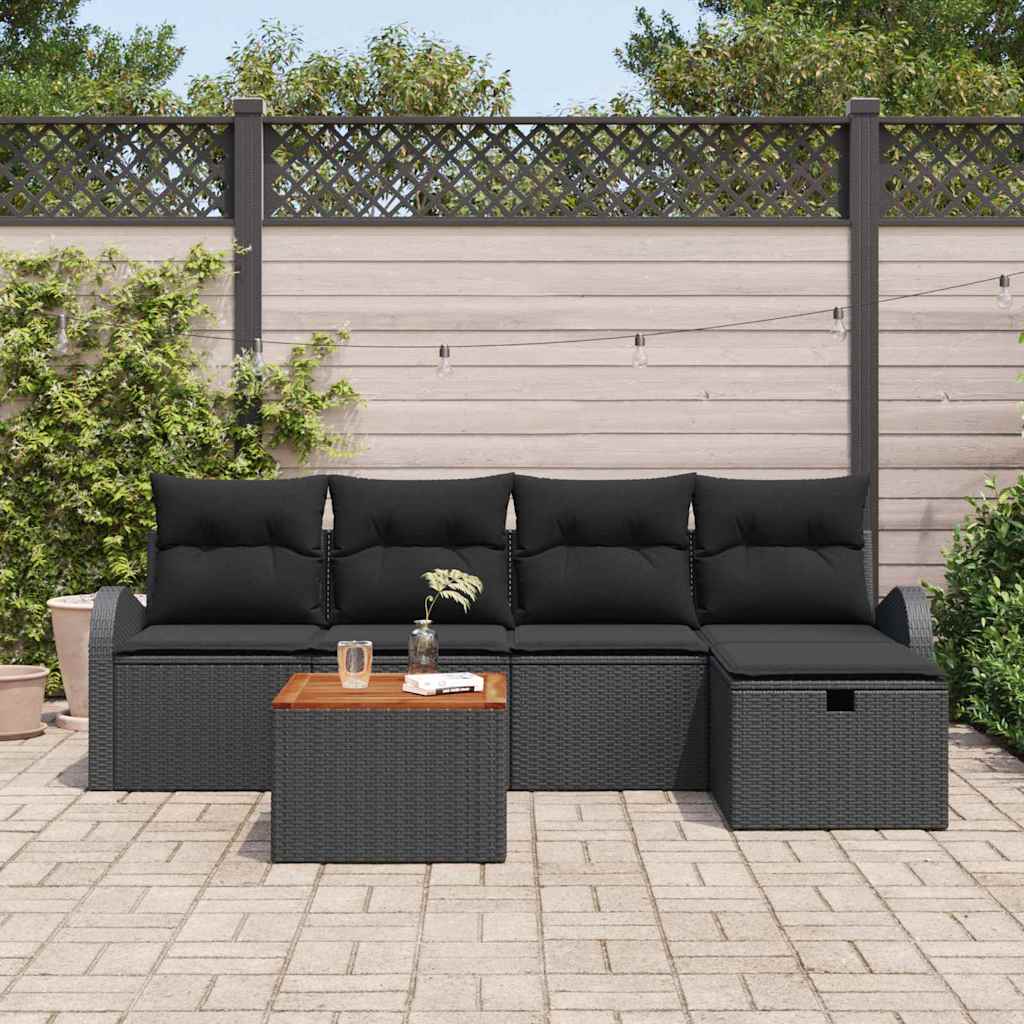 Garden Sofa Set with Cushion 6 pcs Black Poly rattan