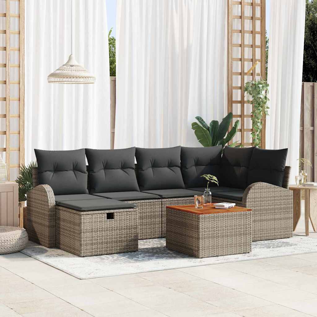 Garden Sofa Set with Cushion 7 pcs Grey Poly rattan