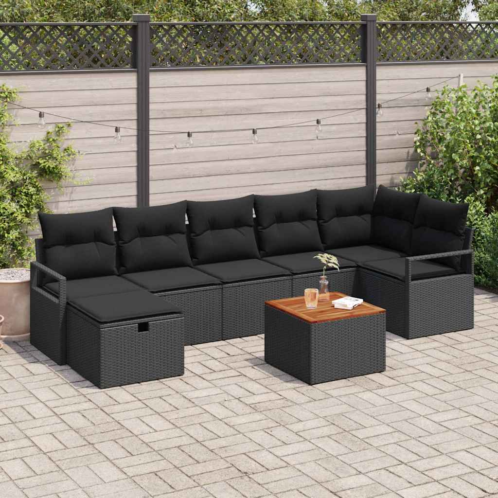 Garden Sofa Set with Cushion 8 pcs Black Poly rattan