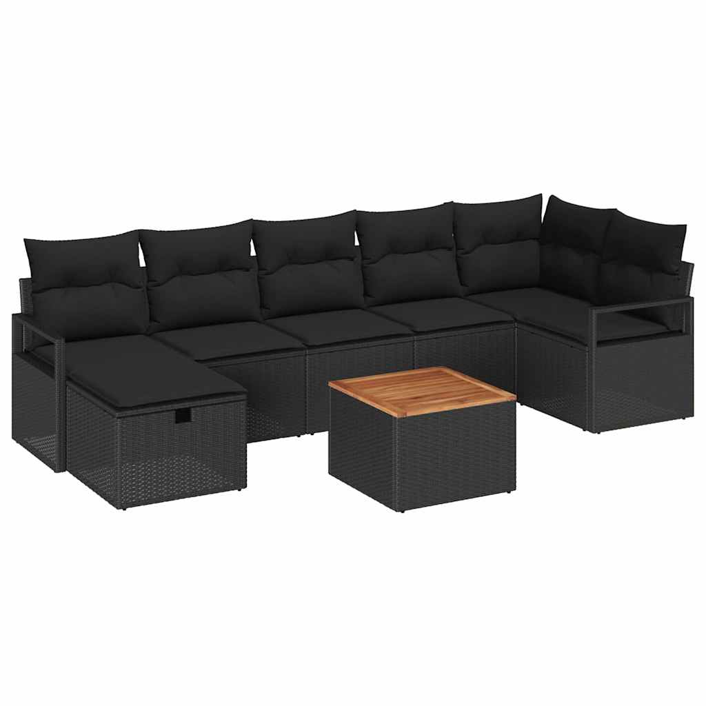 Garden Sofa Set with Cushion 8 pcs Black Poly rattan