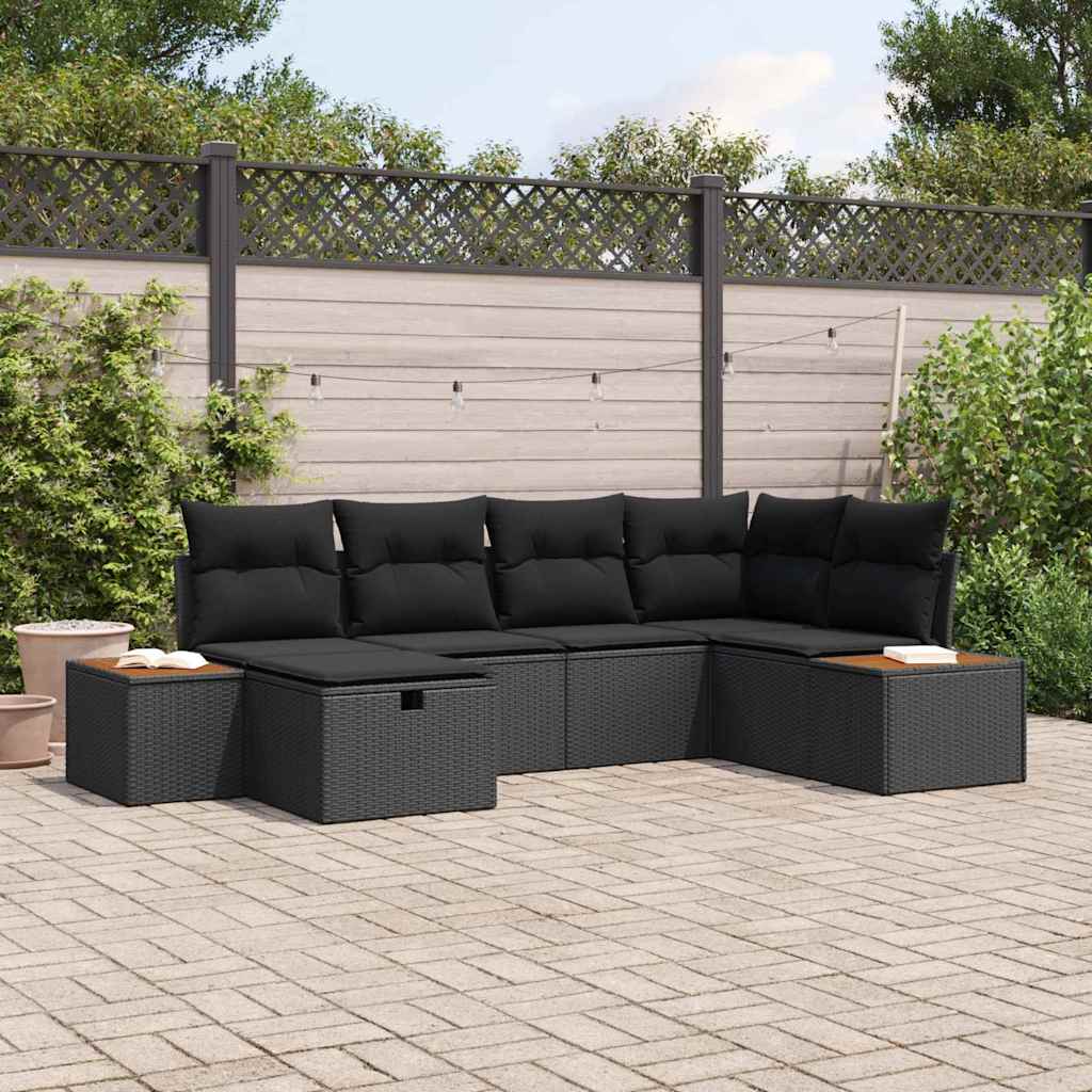 Garden Sofa Set with Pillow 6 pcs Black Poly rattan