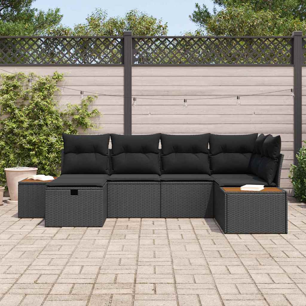 Garden Sofa Set with Pillow 6 pcs Black Poly rattan