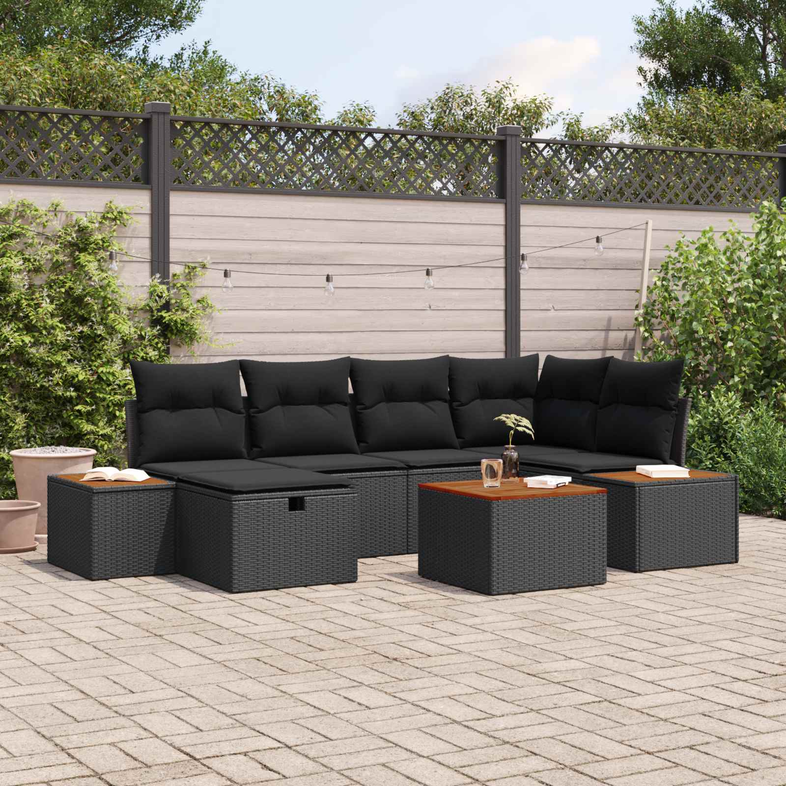 Garden Sofa Set 7 pcs Black 55 x 62 x 69 cm Poly rattan