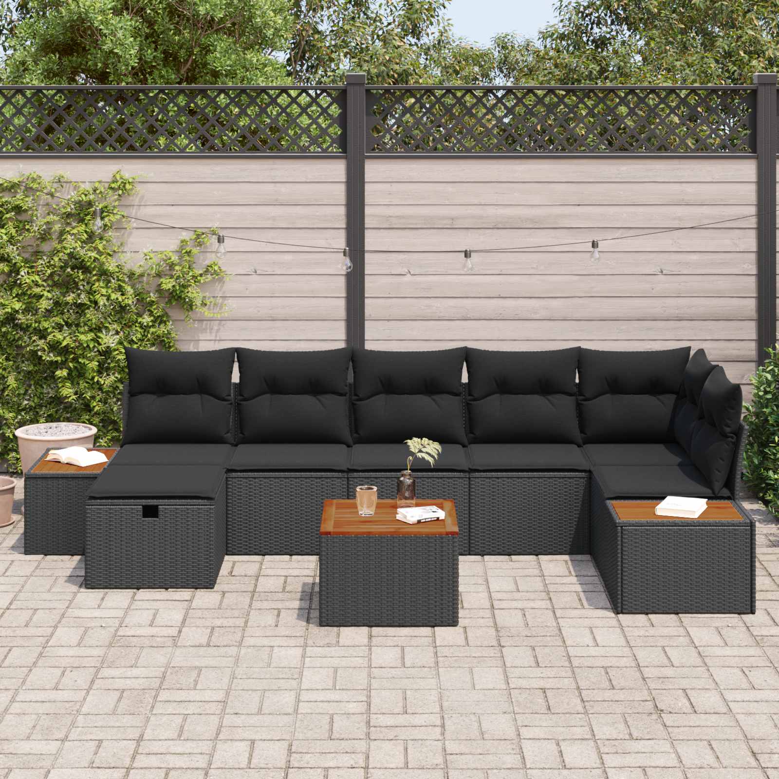 Garden Sofa Set with Pillow 8 pcs Black Poly rattan