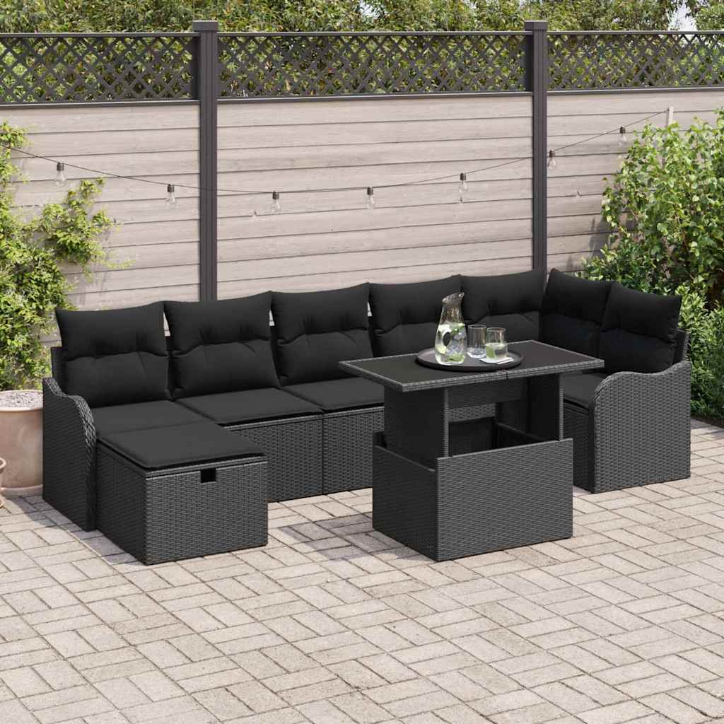 Garden Sofa Set with Cushion 8 pcs Black Poly rattan