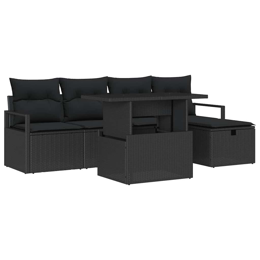 Garden Sofa Set with Cushion 6 pcs Black Poly rattan