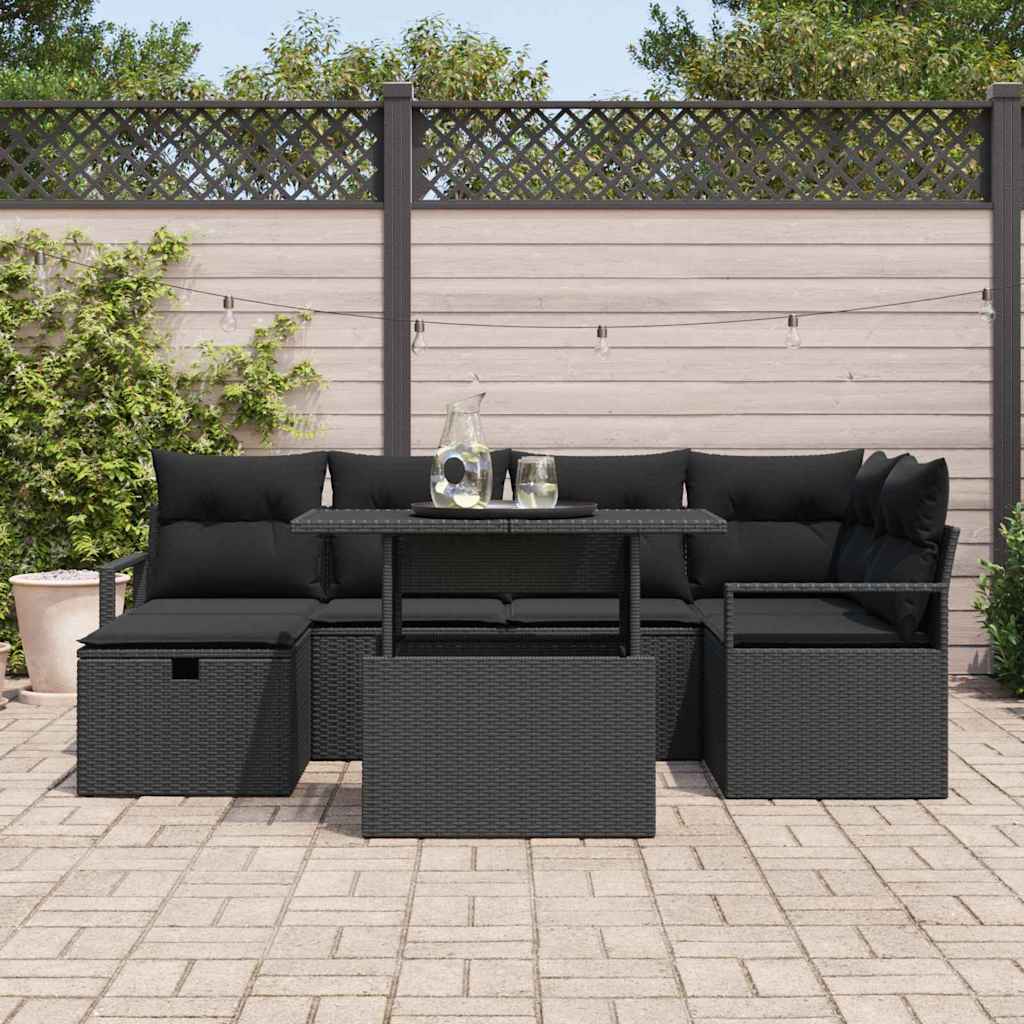 Garden Sofa Set with Cushion 7 pcs Black Poly rattan