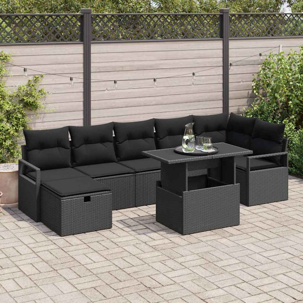 Garden Sofa Set with Cushion 8 pcs Black Poly rattan