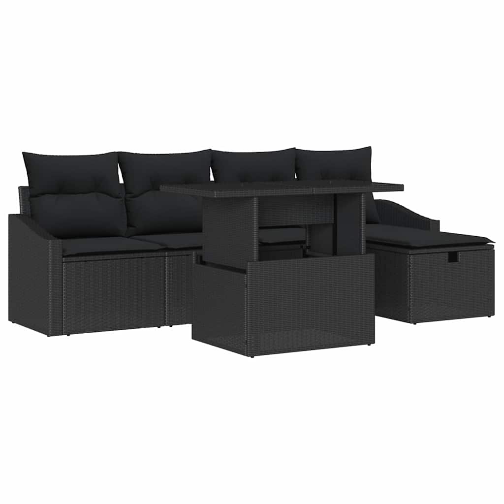 Garden Sofa Set Height-Adjustable 6 pcs Black Poly Rattan