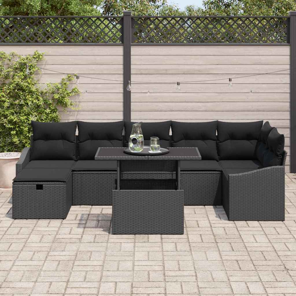 Garden Sofa Set Height-Adjustable 8 pcs Black Poly Rattan