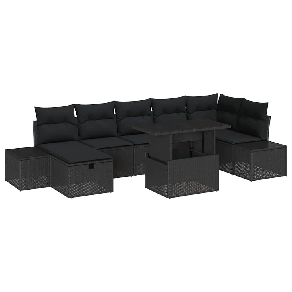 Garden Sofa Set Height-Adjustable 8 pcs Black Poly Rattan