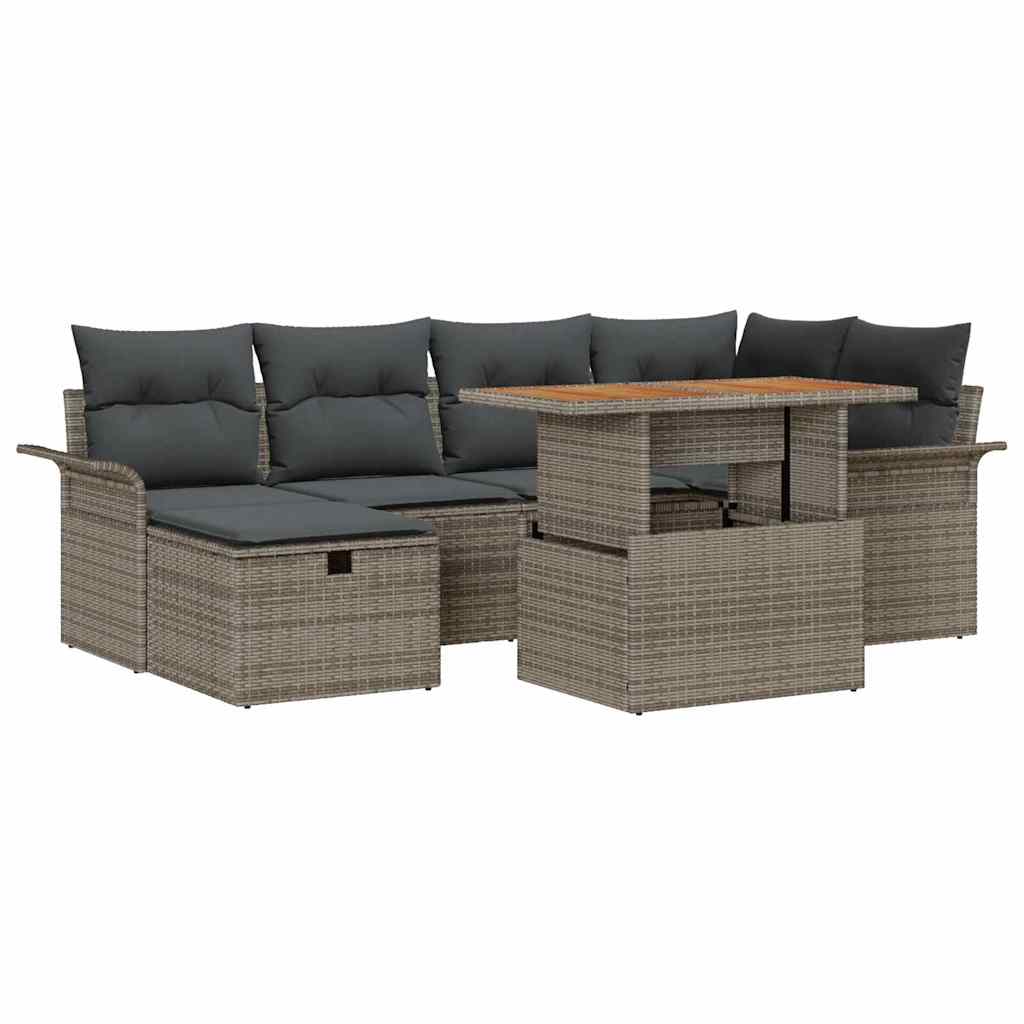 Garden Sofa Set Height-Adjustable 7 pcs Grey Poly Rattan