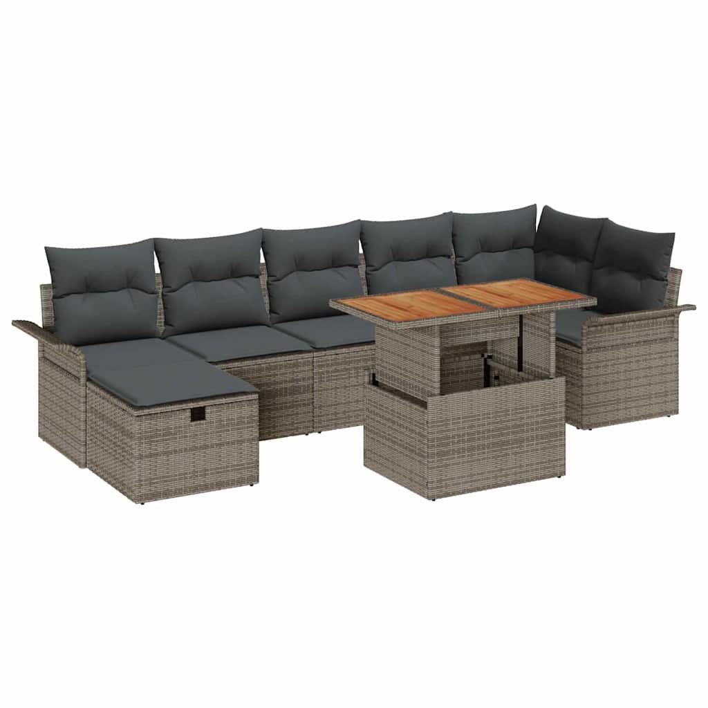 Garden Sofa Set Height-Adjustable 8 pcs Grey Poly Rattan