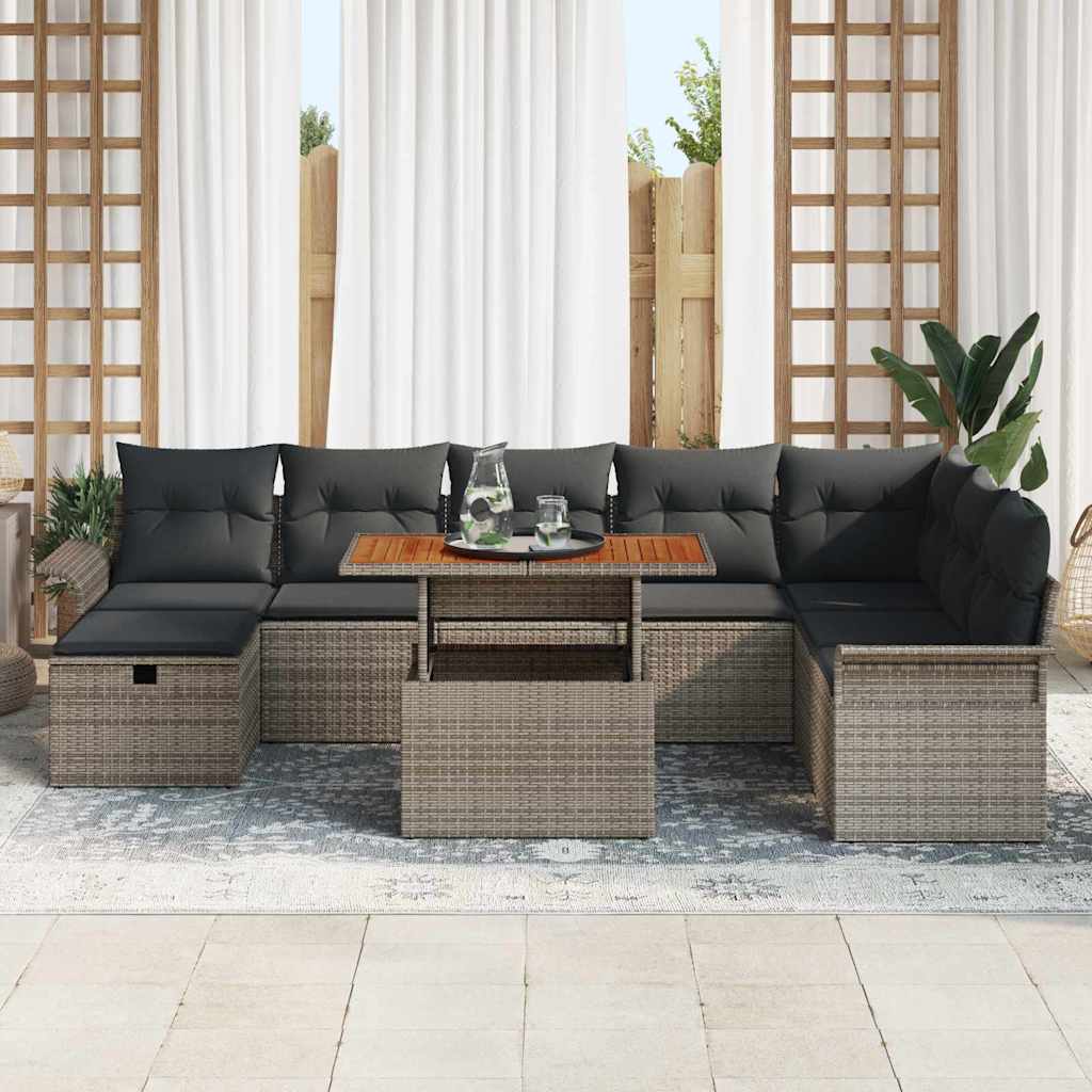 Garden Sofa Set Height-Adjustable 9 pcs Grey Poly Rattan
