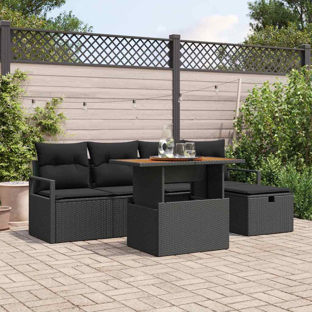 Garden Sofa Set Height-Adjustable 6 pcs Black Poly Rattan