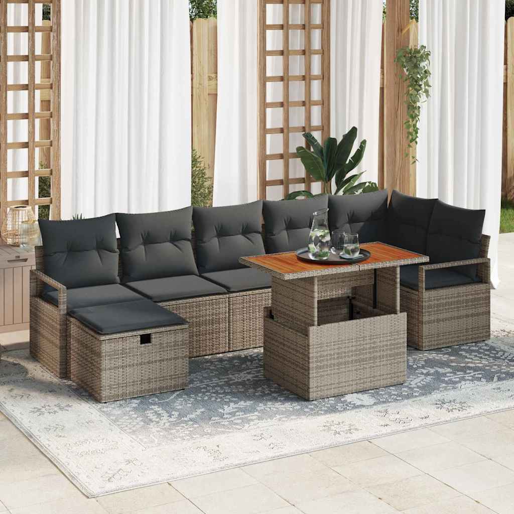 Garden Sofa Set Height-Adjustable 8 pcs Grey Poly Rattan