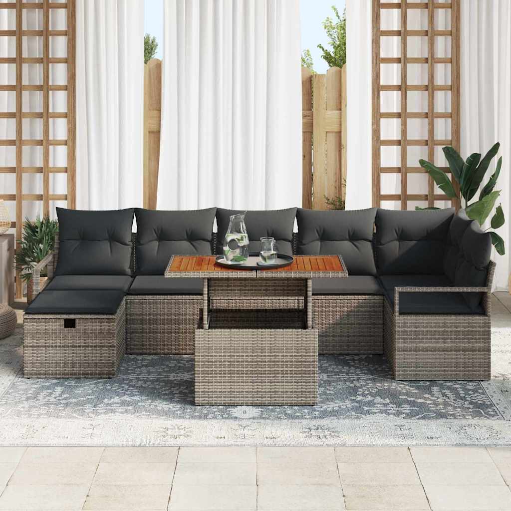 Garden Sofa Set Height-Adjustable 8 pcs Grey Poly Rattan