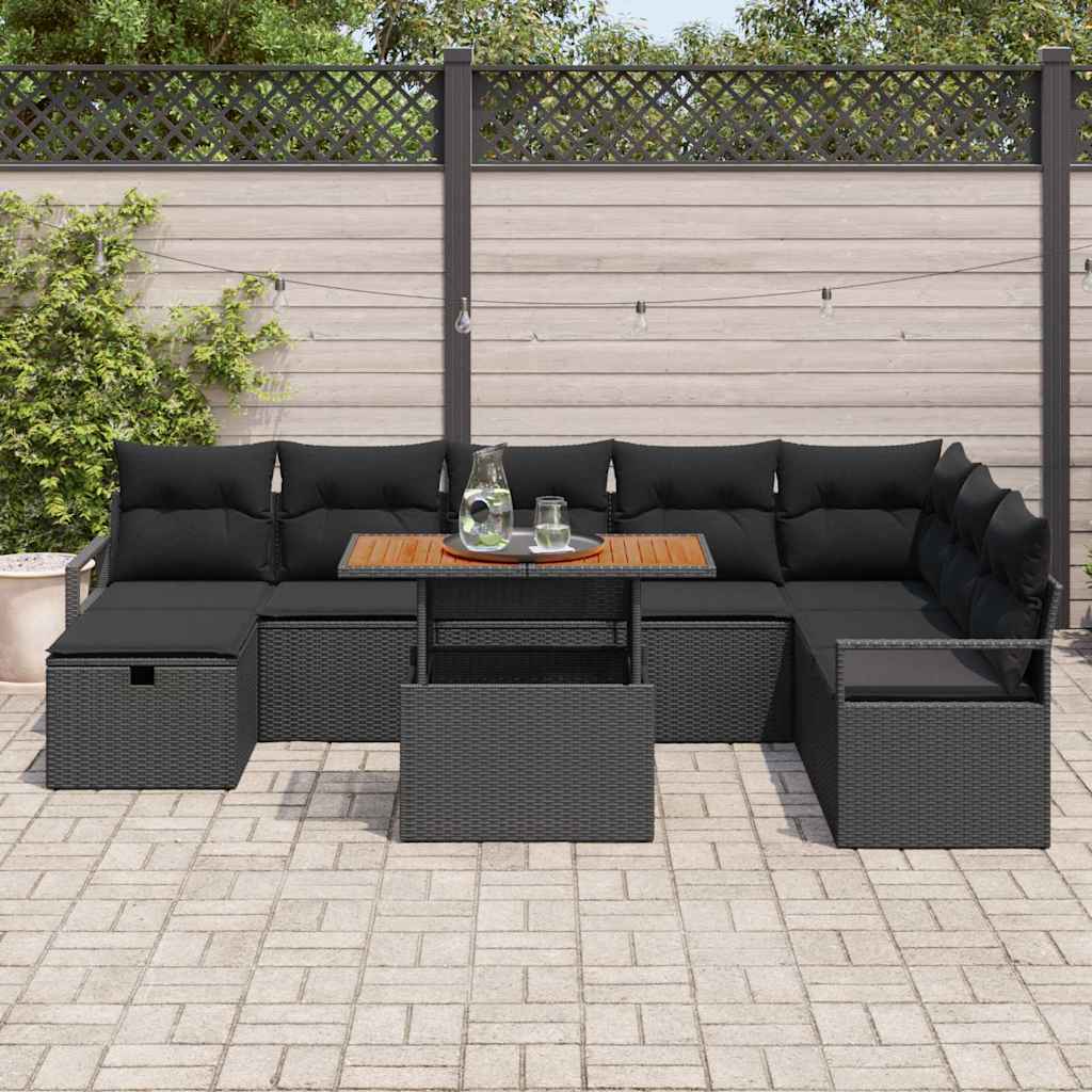 Garden Sofa Set Height-Adjustable 9 pcs Black Poly Rattan