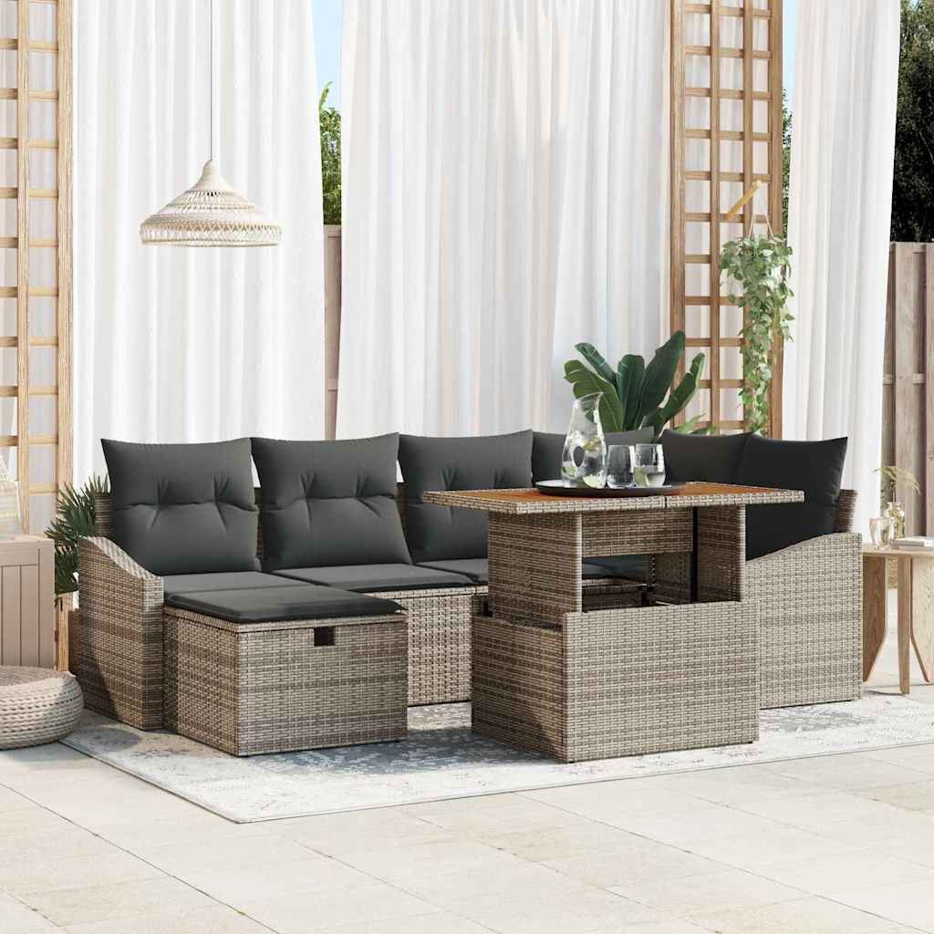 Garden Sofa Set Height-Adjustable 7 pcs Grey Poly Rattan