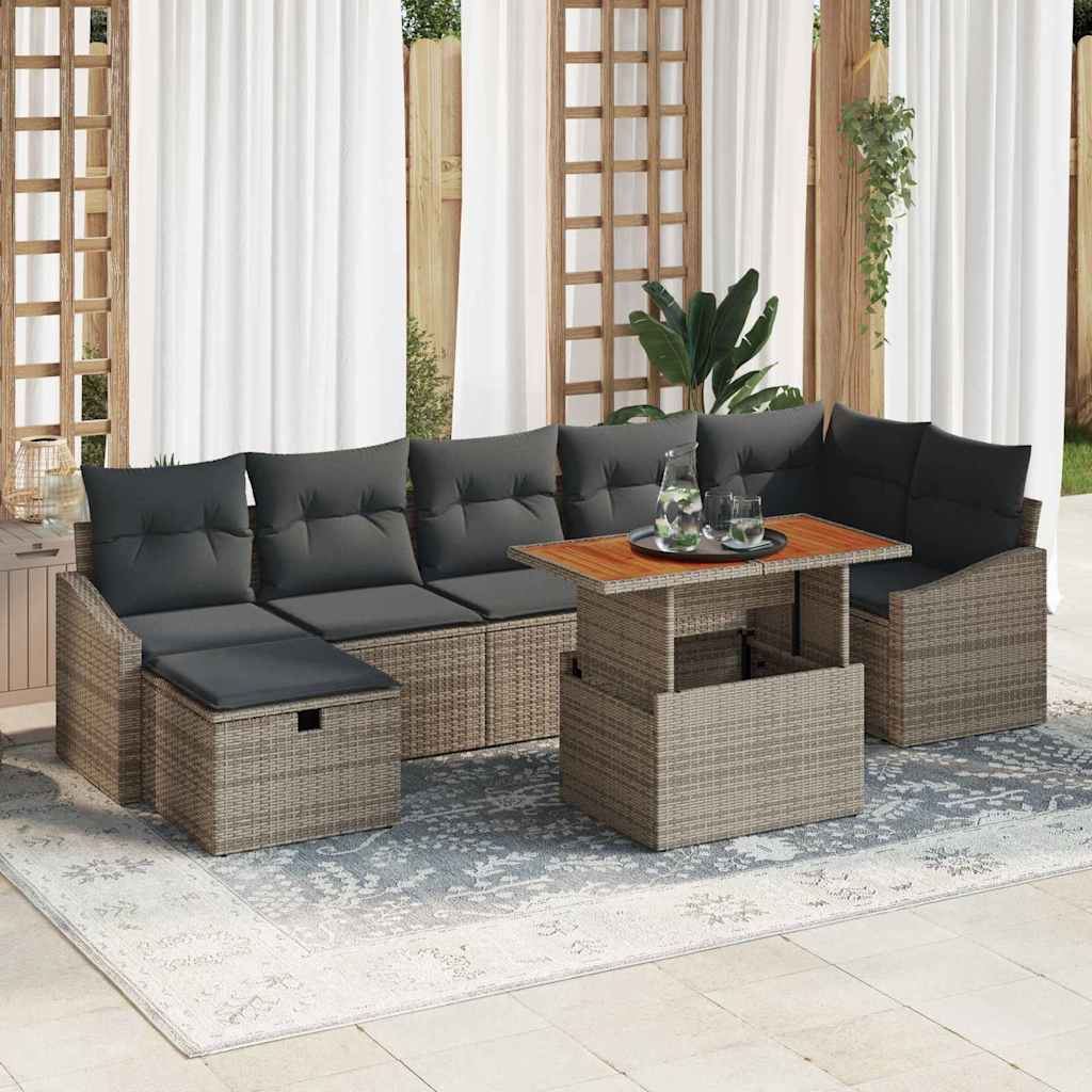 Garden Sofa Set Height-Adjustable 8 pcs Grey Poly Rattan