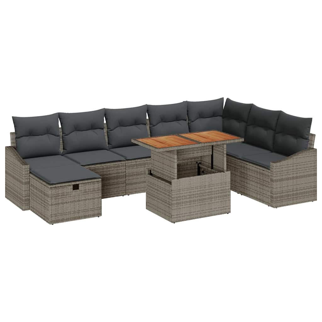 Garden Sofa Set Height-Adjustable 9 pcs Grey Poly Rattan