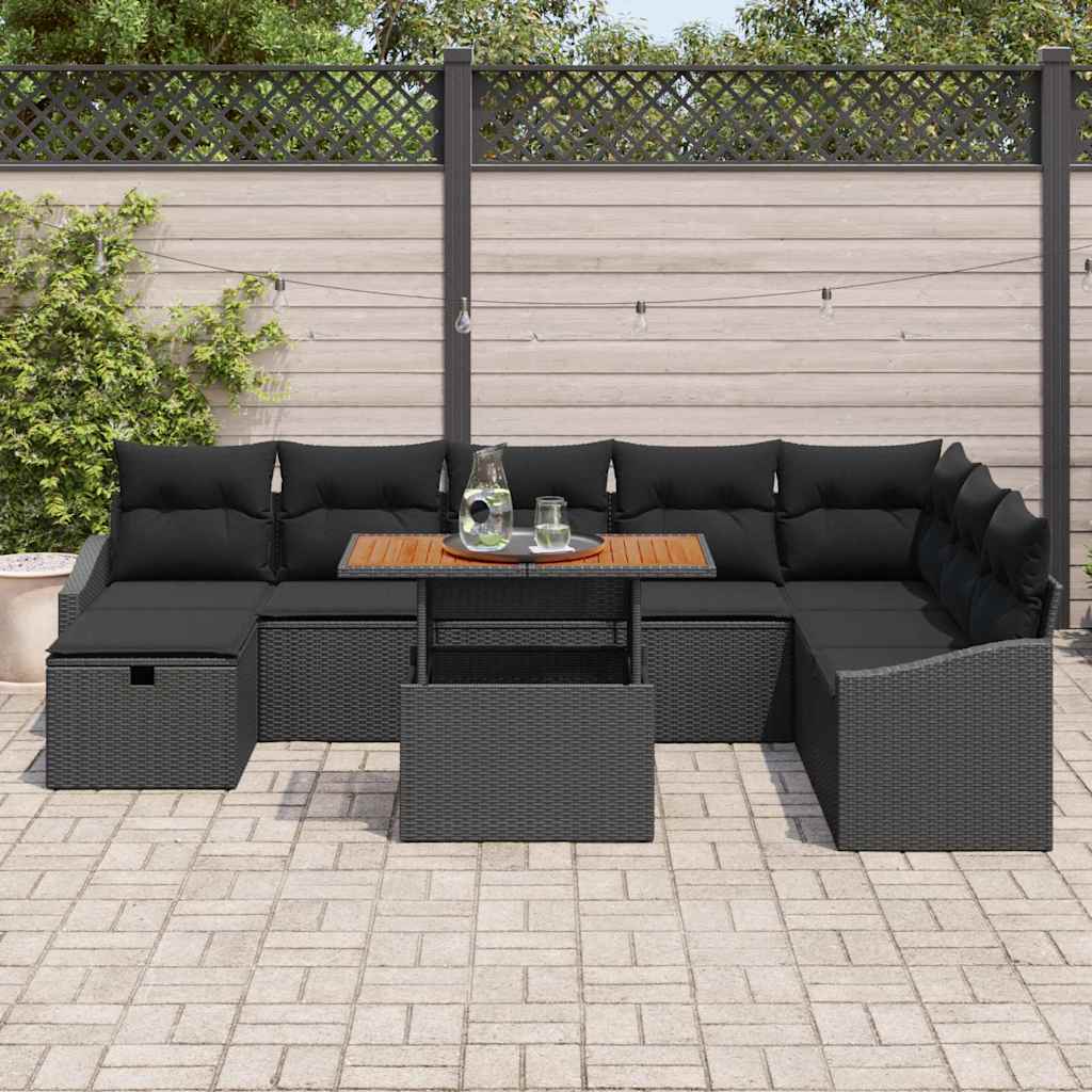 Garden Sofa Set Height-Adjustable 9 pcs Black Poly Rattan