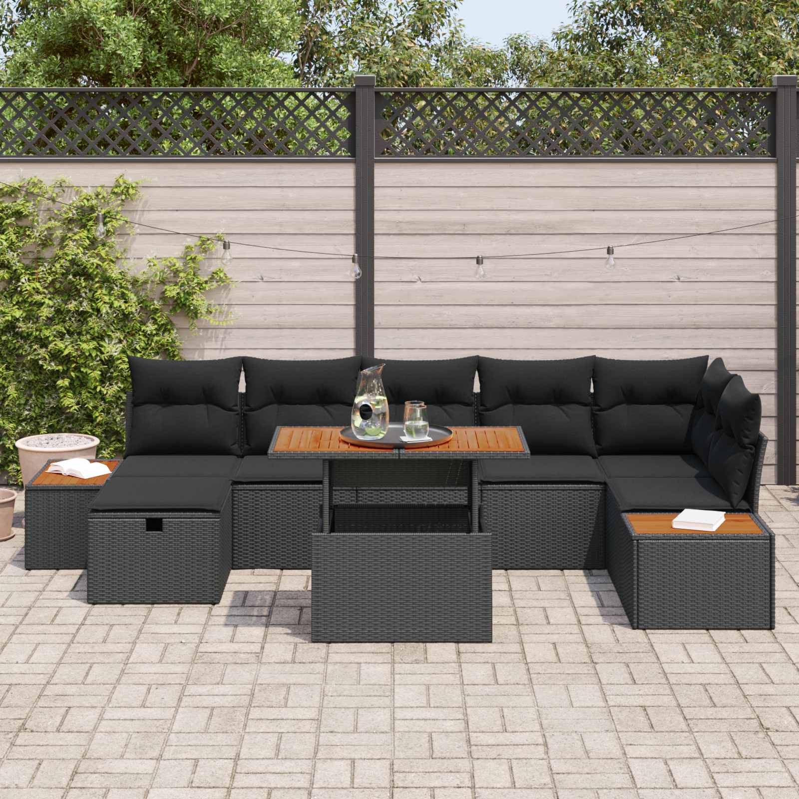 Garden Sofa Set Height-Adjustable 8 pcs Black Poly Rattan