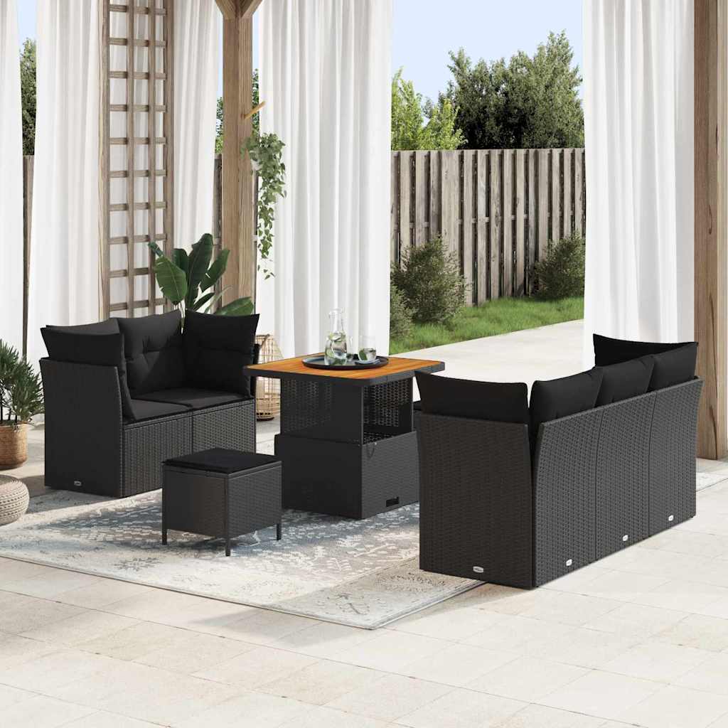 Garden Sofa Set Height-Adjustable 8 pcs Black Poly Rattan
