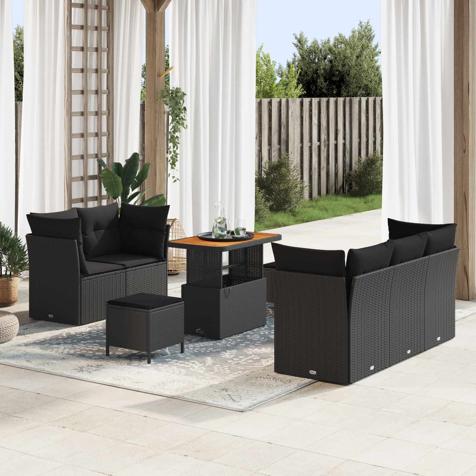 Garden Sofa Set with Cushion 8 pcs Black Poly Rattan