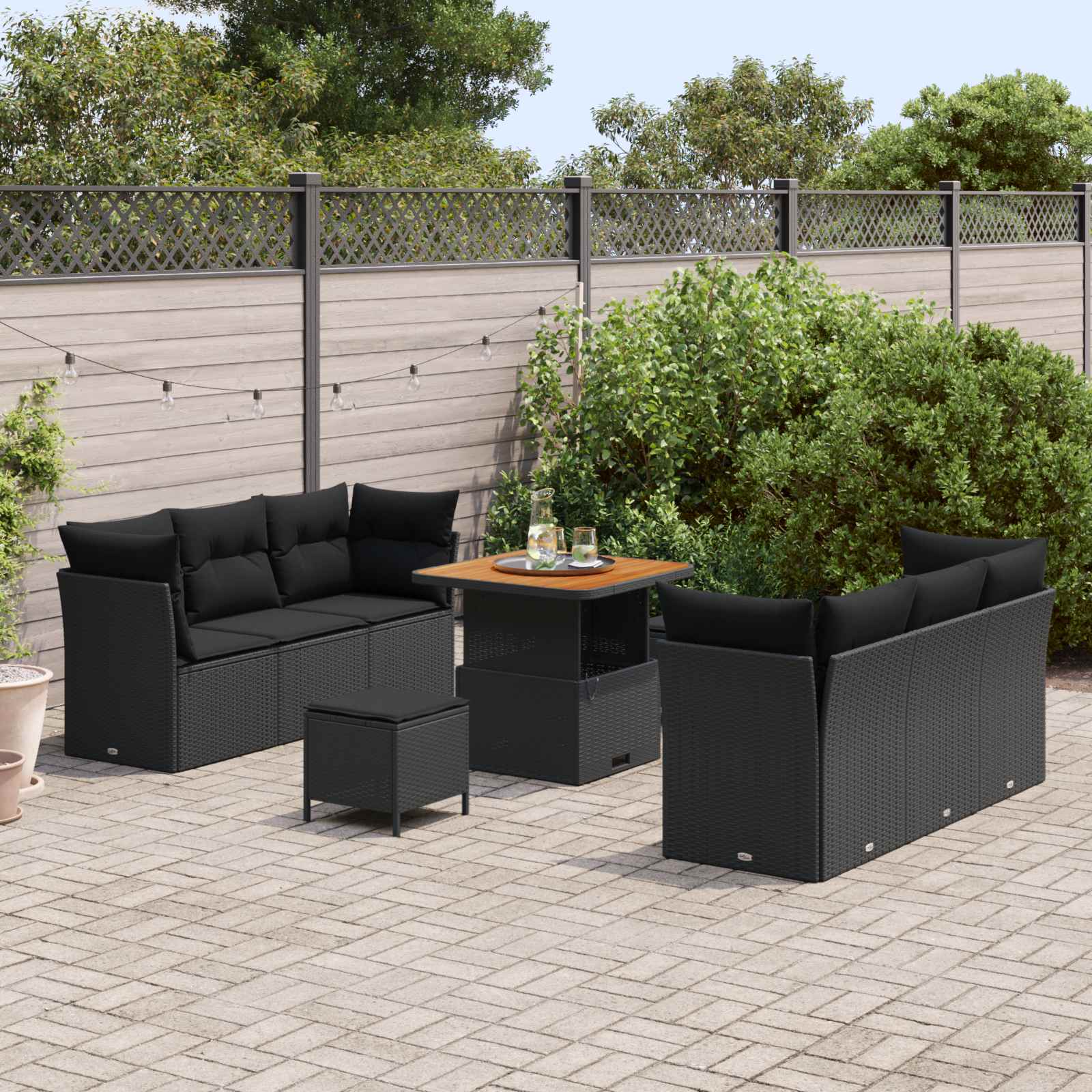 Garden Sofa Set Height-Adjustable 9 pcs Black Poly Rattan