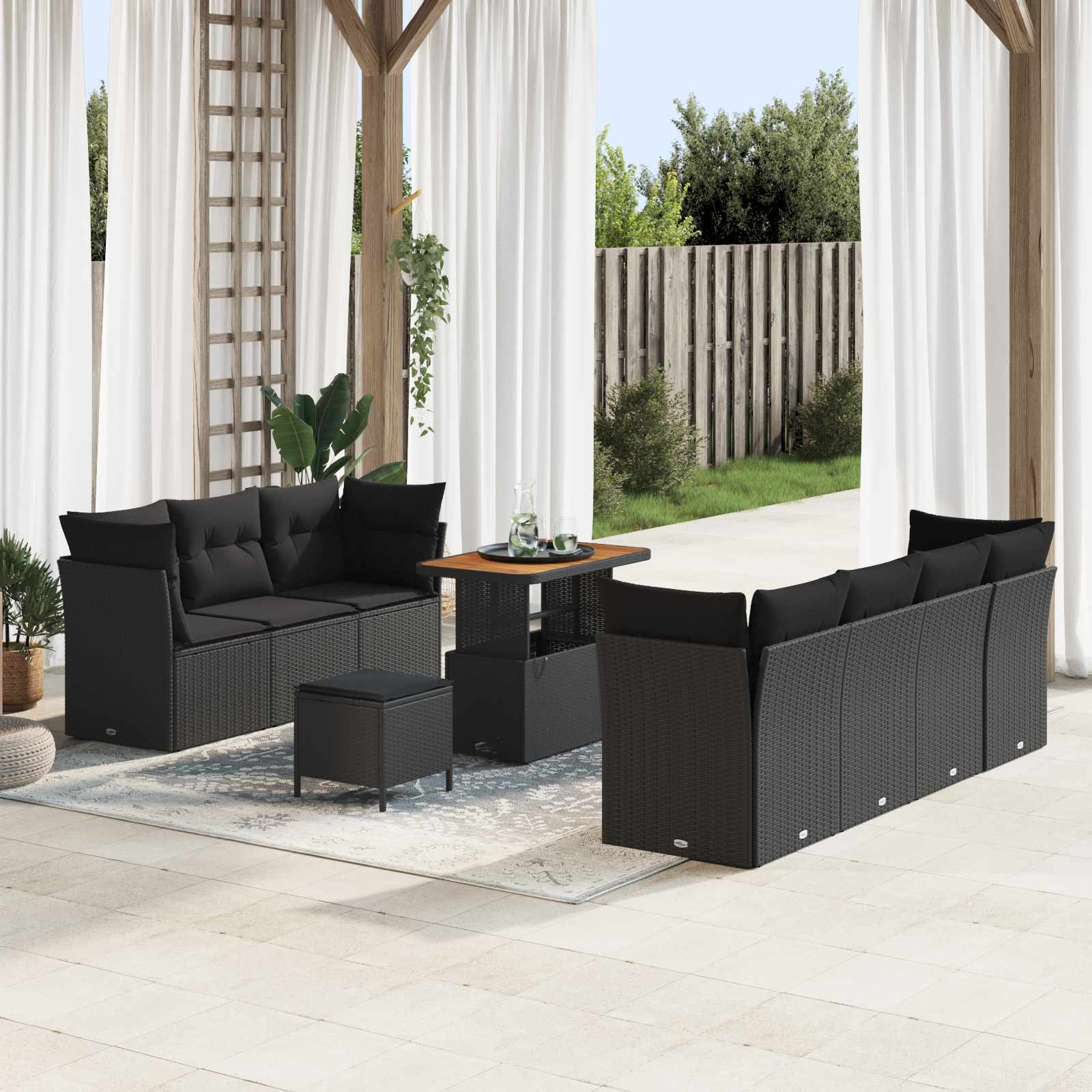 Garden Sofa Set Height-Adjustable 10 pcs Black Poly Rattan