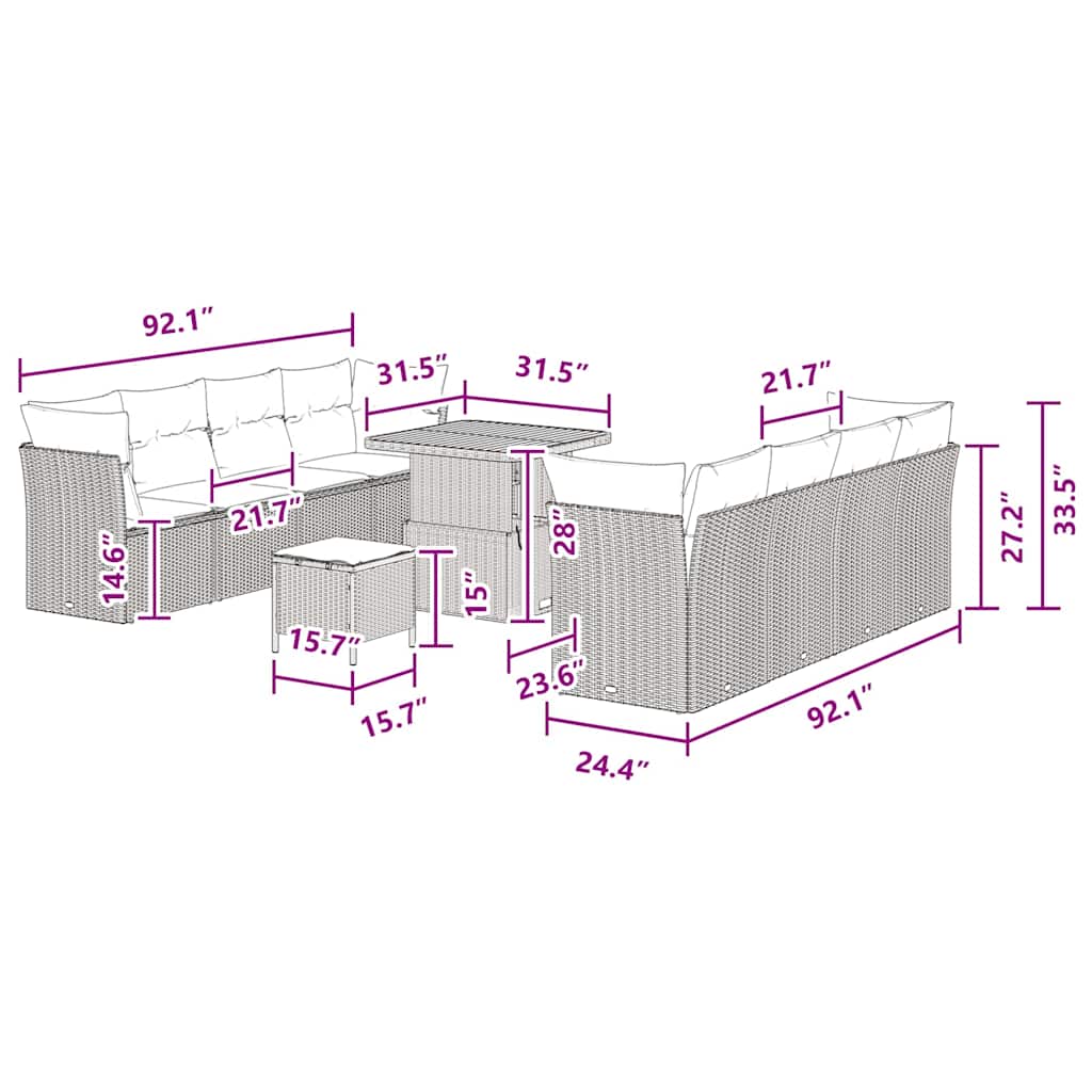 Garden Sofa Set Height-Adjustable 11 pcs Black Poly Rattan