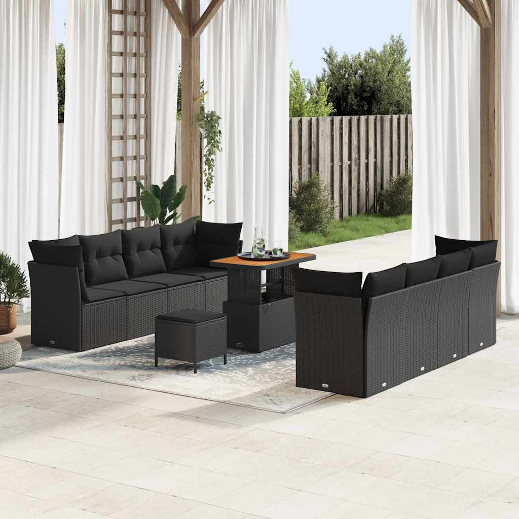 Garden Sofa Set Height-Adjustable 11 pcs Black Poly Rattan