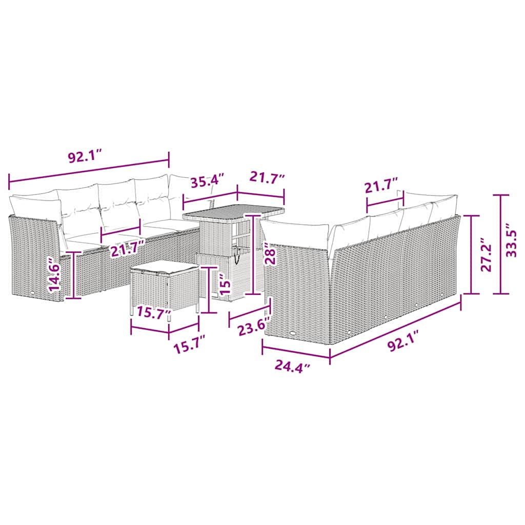 Garden Sofa Set Height-Adjustable 11 pcs Black Poly Rattan