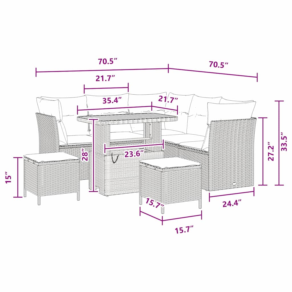 Garden Sofa Set Height-Adjustable 8 pcs Black Poly Rattan
