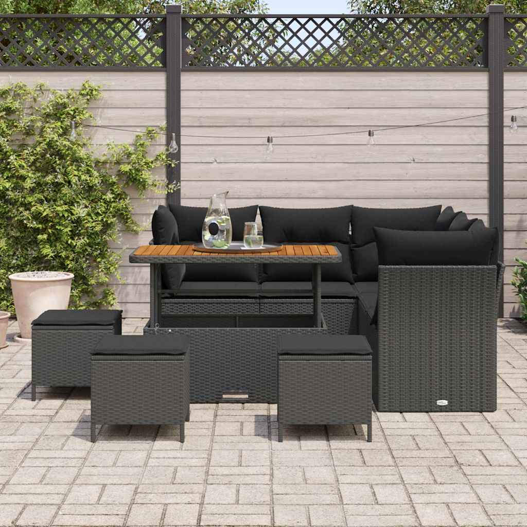 Garden Sofa Set Height-Adjustable 9 pcs Black Poly Rattan