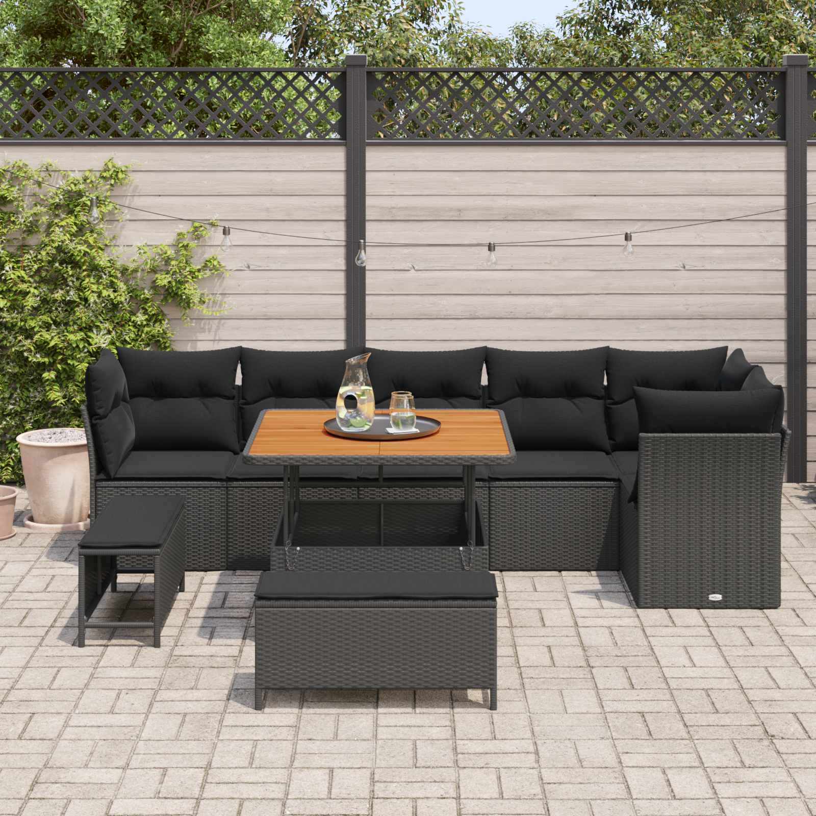 Garden Sofa Set Height-Adjustable 9 pcs Black Poly Rattan