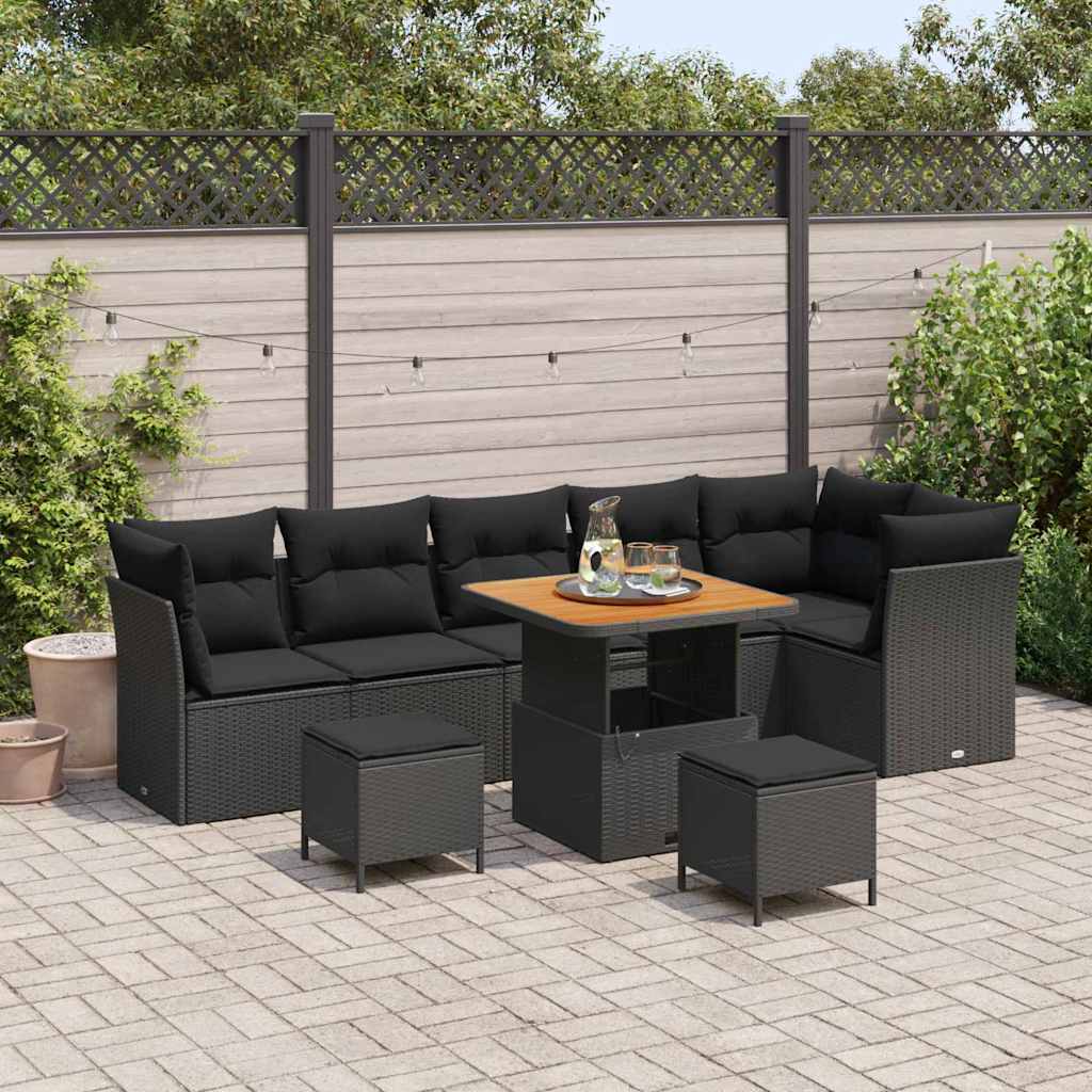 Garden Sofa Set Height-Adjustable 9 pcs Black Poly Rattan